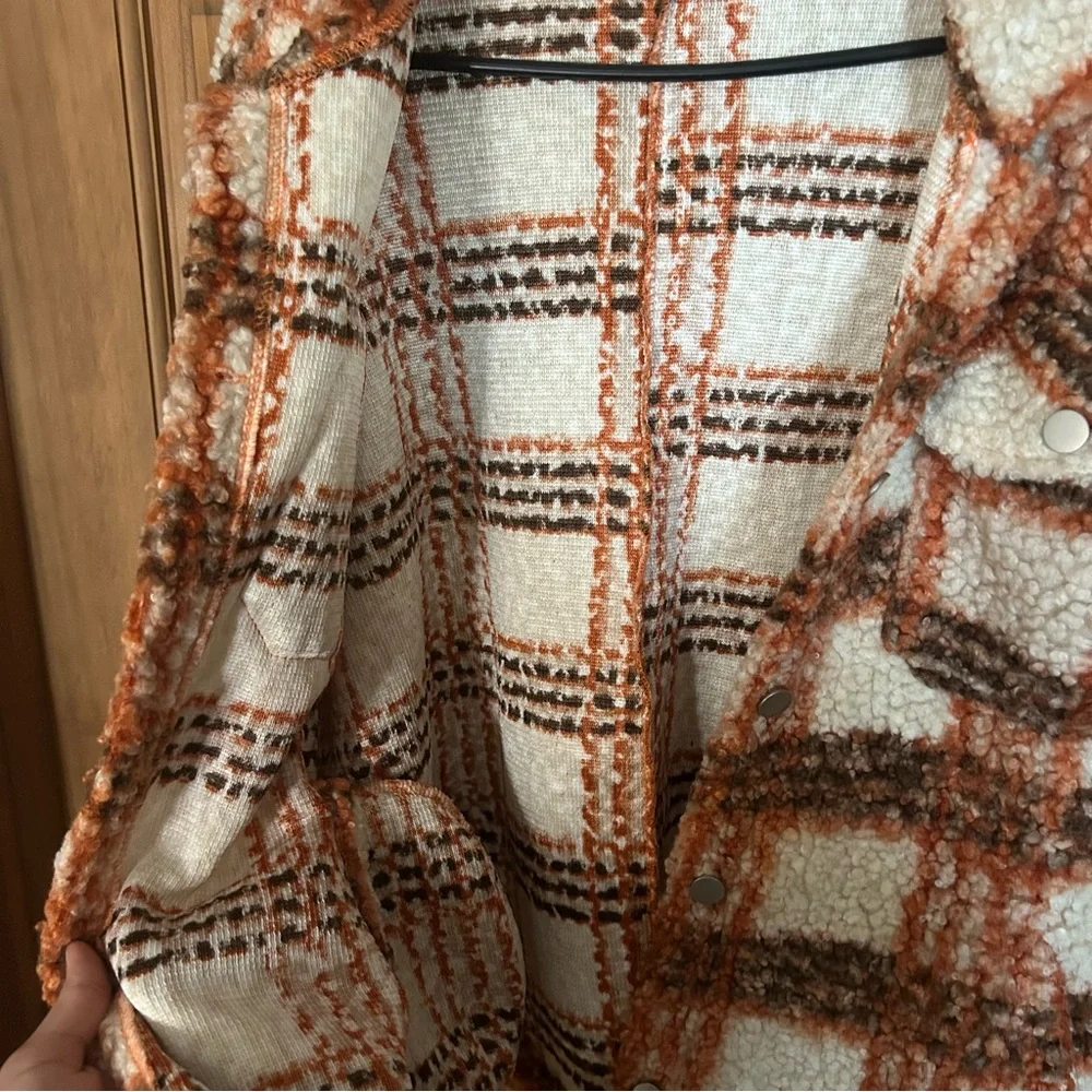 HYFVE Plaid Teddy Jacket - Cream, Orange, Brown - Picture 5 of 7